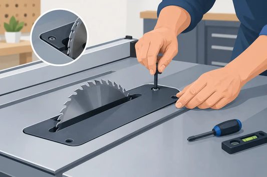 Zaagtafel inzetplaat nauwkeurig afstellen